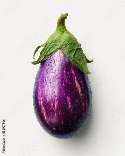 Single eggplant, vibrant purple, wet