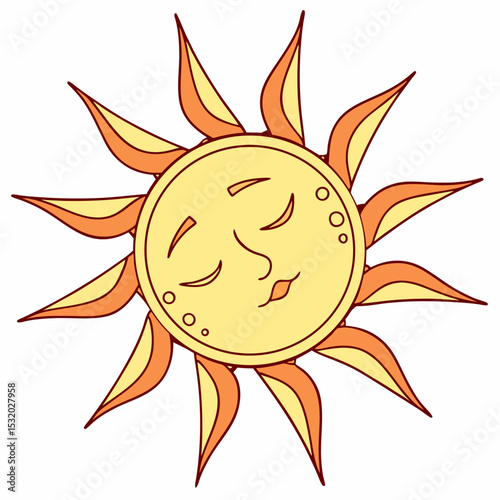 Here's a single sentence for describing the image:

A vibrant yellow sun vector illustration, perfect as a bright summer icon or solar symbol, radiates hot sunlight and warm weather art
