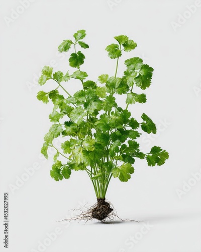 Fresh cilantro plant with roots
