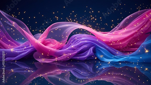 Abstract pink purple blue fabric with gold glitter