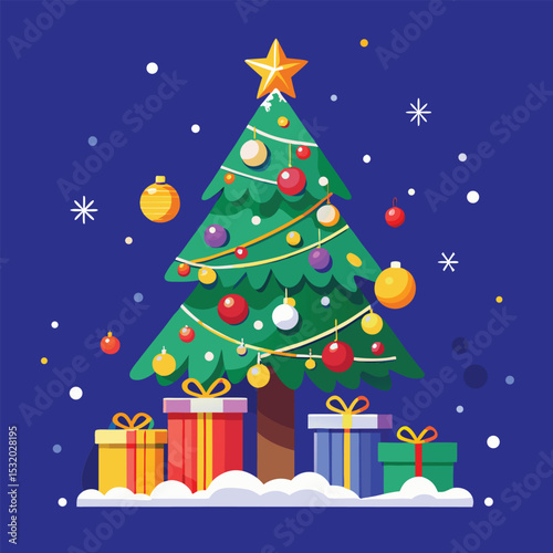 Vibrantly Illustrated Christmas Tree Design for Holiday Cards