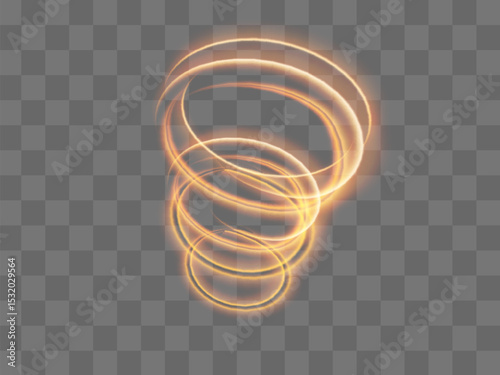 A glowing tornado. Rotating wind. Beautiful wind effect. Isolated on a transparent background. Vector illustration.