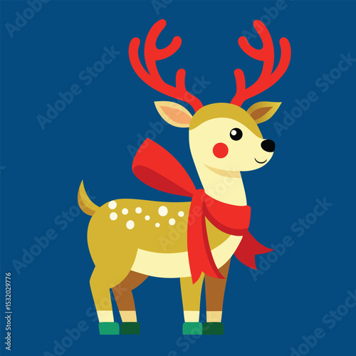 Christmas Reindeer Illustration with Red Ribbon