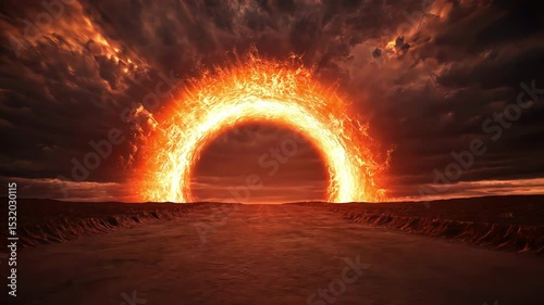 Fiery Portal Sunrise On Dramatic Landscape

