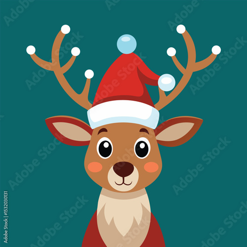 Cute Reindeer Wearing a Santa Hat Christmas Vector Illustration