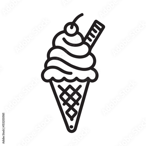Ice cream cone with swirled soft serve and cherry