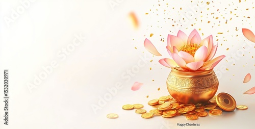 Innovative abstract, Banner, Card or Poster for Dhanteras with Goddess Maa Lakshmi Laxmi Charan for Indian Dhanteras and Diwali festival Celebration.