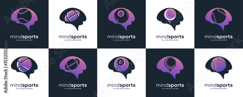 Set Collections of Mind with Sport Hobbies Healing Logo Design Ideas. Abstract Vector of Mental Health of the Mind Through Hobbies and Sports Concept.