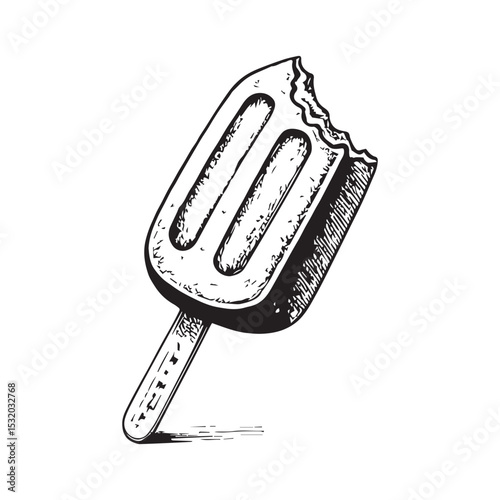 Hand drawn black and white partially eaten popsicle illustration