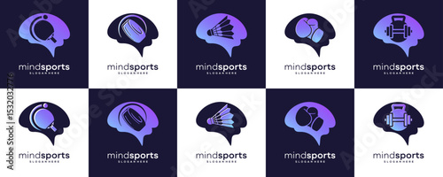 Set Collections of Mind with Sport Hobbies Healing Logo Design Ideas. Abstract Vector of Mental Health of the Mind Through Hobbies and Sports Concept.