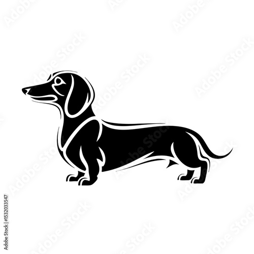 Elegant dachshund silhouette.  Stylish black and white dog image, perfect for pet logos, pet shop branding, or dog-themed designs.