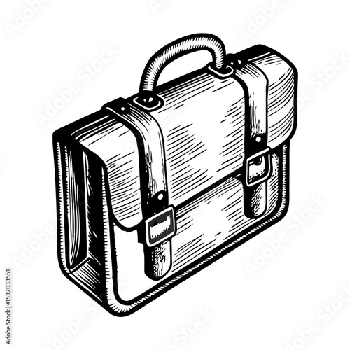 Stylish briefcase design for business branding. Classic briefcase illustration with leather straps and buckles. This briefcase graphic is perfect for corporate identity and marketing materials.