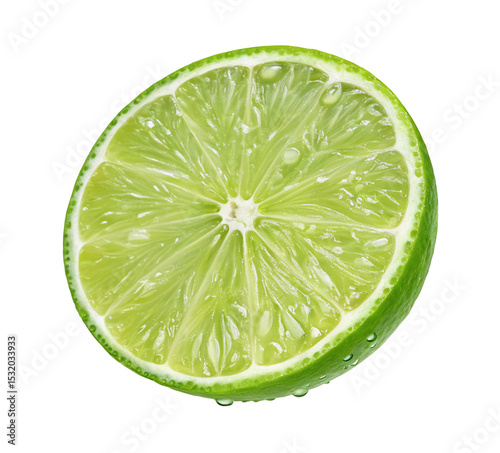 Fresh lime half slice close up photo for backgrounds and healthy food concepts vibrant green fruit image