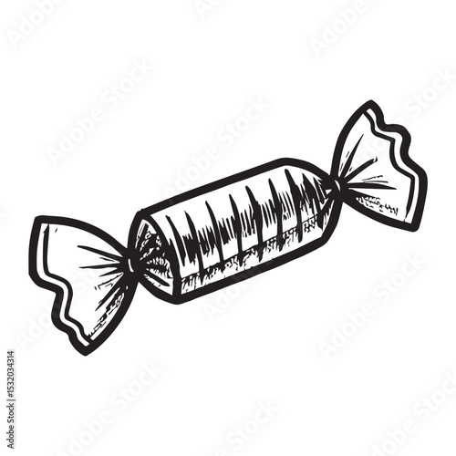 Hand drawn black and white wrapped candy illustration