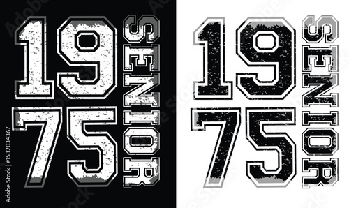 Senior 1980s, 80s, 70s, 1975 graduate t-shirt design, high school or college graduate event or party t-shirt Design, Graduation T-Shirt Design.