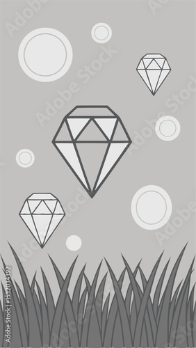 Abstract illustration featuring diamonds grass and geometric elements on a transparent background