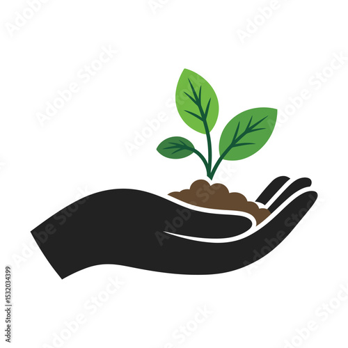 Hand holding a green plant symbolizing growth environment protection and sustainability
