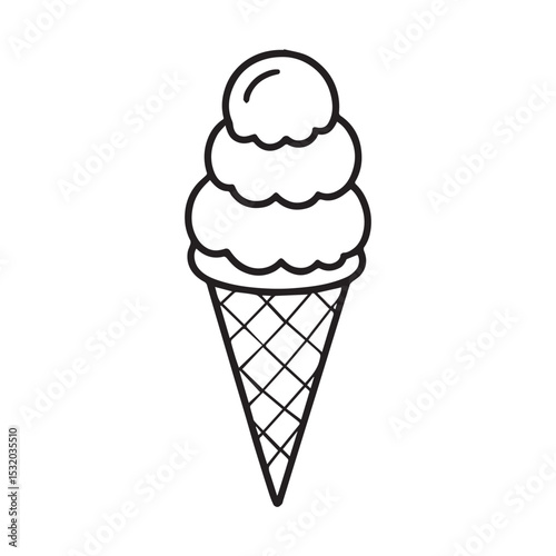 Simple line drawing of a triple scoop ice cream cone
