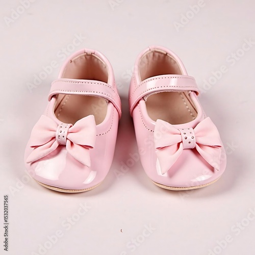 elegant pink baby shoes with adorable bows and a glossy finish, designed for comfort and style.  