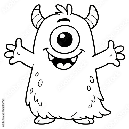 Cute One-Eyed Monster with Horns for Coloring Book