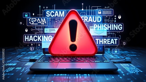 Cyber Security Alert Warning of Threats like Hacking Spam Scam Phishing and Fraud,