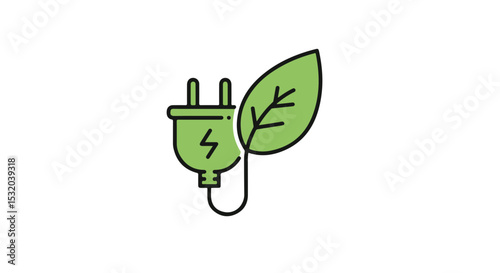 Green energy plug with leaf illustration.