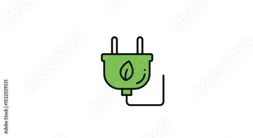An illustration of a green electric plug with a leaf.