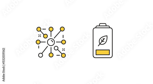 Illustration of a network and a sustainable energy battery.