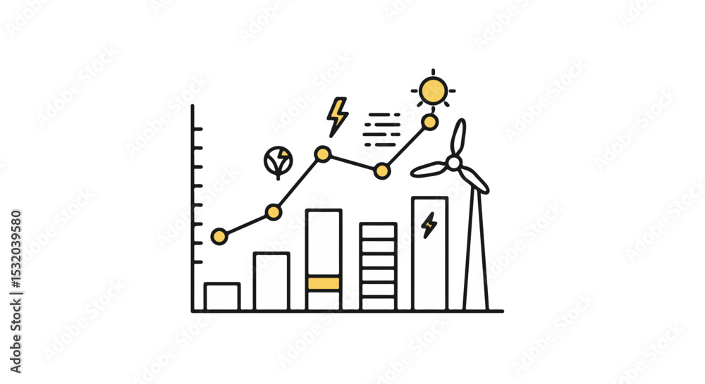Rising energy graph and renewable energy sources. Rising energy graph and renewable energy sources.