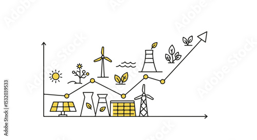 Sustainable energy growing trend line graph.