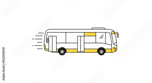 A speeding bus moving forward on a bright day.