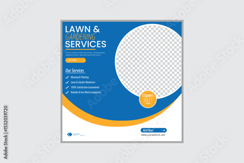 Lawn and gardening services social media post design, Landscaping service social media post, garden, agro farm, agriculture, farming web banner or ad