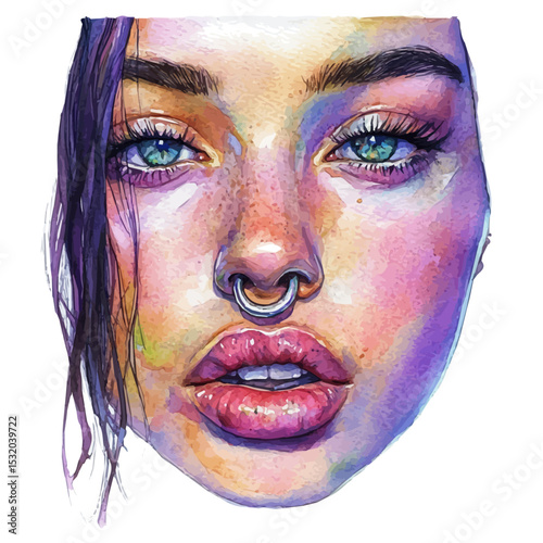 Septum Ring, watercolor painting vector, isolated on a white background.