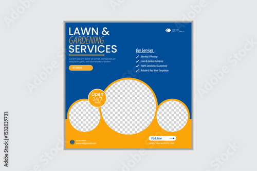Lawn and gardening services social media post design, Landscaping service social media post, garden, agro farm, agriculture, farming web banner or ad