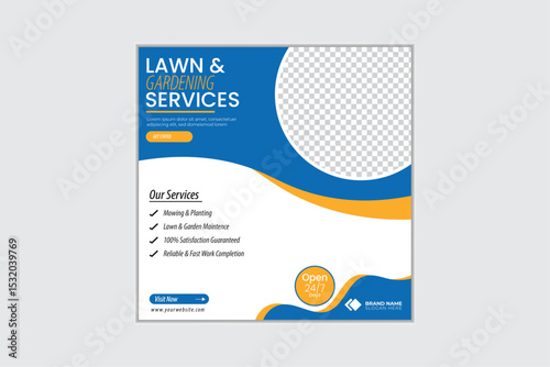 Lawn and gardening services social media post design, Landscaping service social media post, garden, agro farm, agriculture, farming web banner or ad