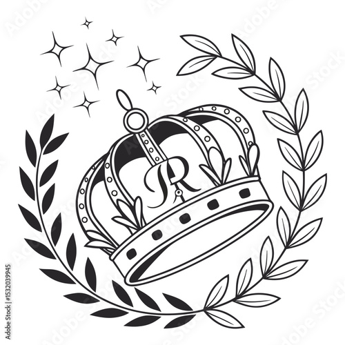 Elegant Crown and Laurel wreath symbol of royalty