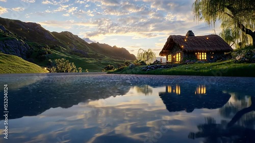 Peaceful Hills And Reflective Lake Sunset

