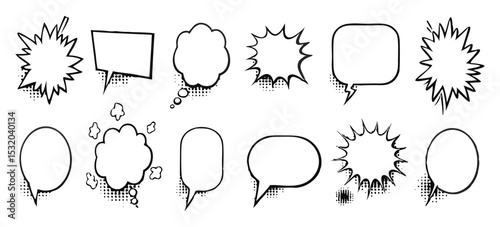 Hand drawn comic speech and thought bubbles set vector doodle balloon collection