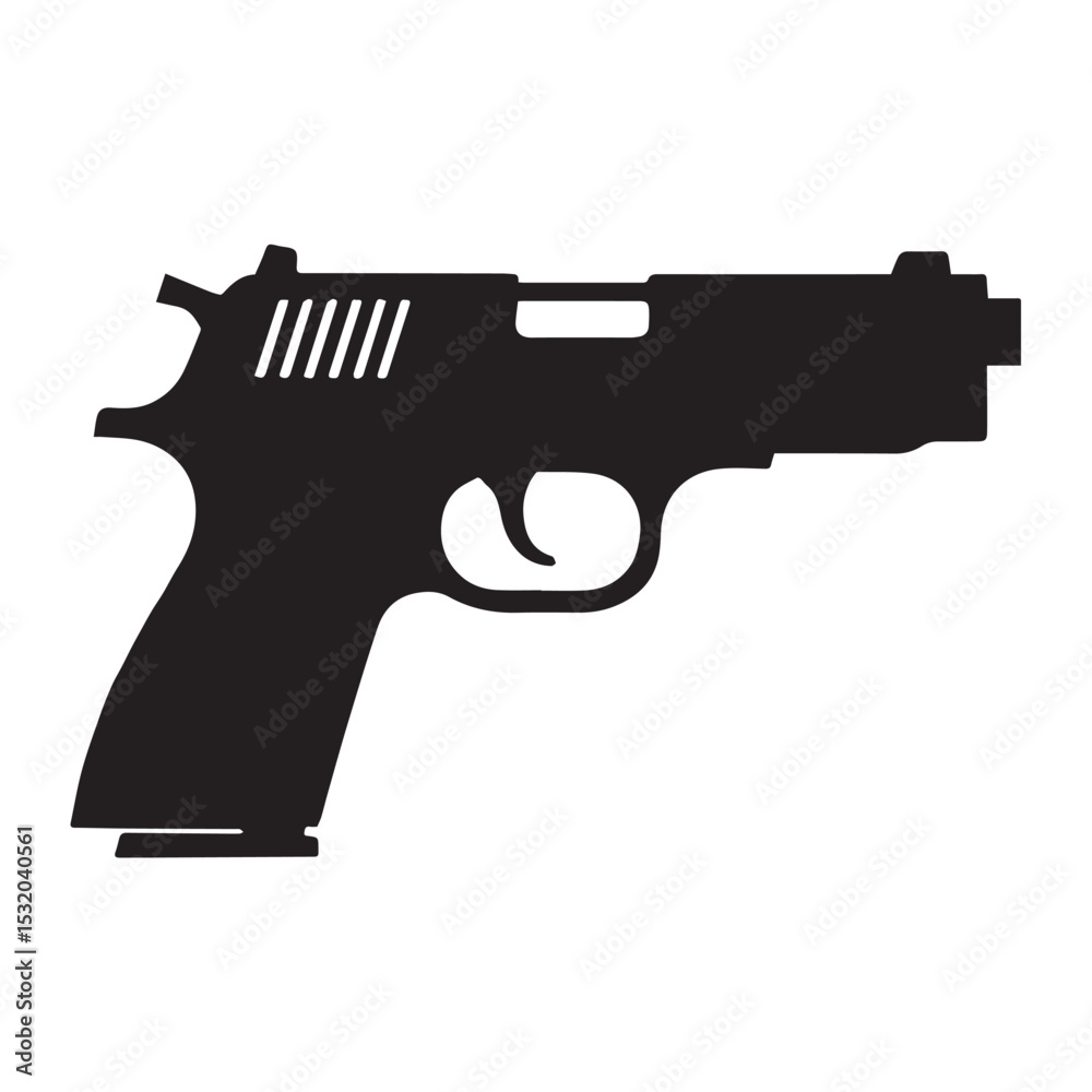 Detailed Black Pistol Gun Silhouette on a White Background for Design Detailed Black Pistol Gun Silhouette on a White Background for Design