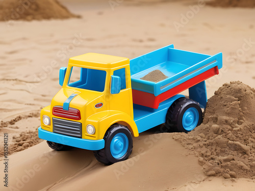 toy truck on the sand , toy car