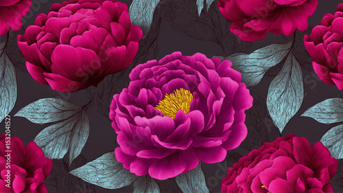 Vibrant peony flowers against a dark background