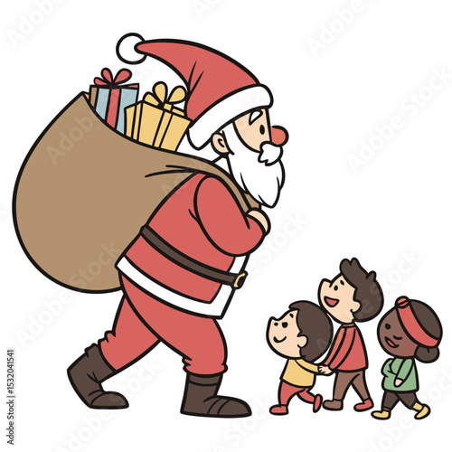 Vector Illustration of Santa Claus Christmas Holiday Design with Classic Elements