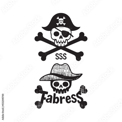 Pirate and Cowboy Skull with Crossbones in Black and White Silhouette