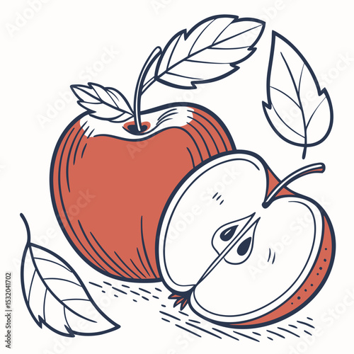 Apple Clipart in line art style with clean outlines