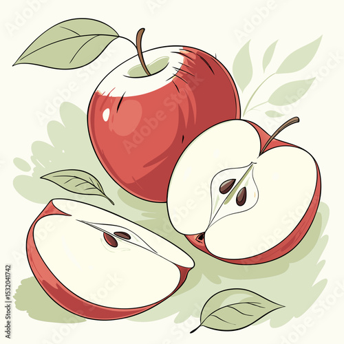 Apple Clipart in watercolor style with soft brush strokes