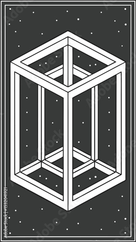 Abstract optical illusion cube with celestial background on a transparent design