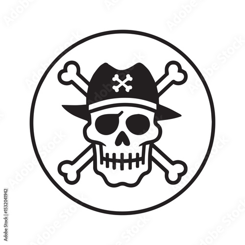 Pirate Skull with Hat and Crossbones in Circle Silhouette pirate skull