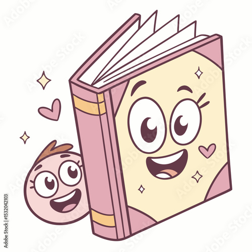 Cute cartoon book clipart with happy smiling faces