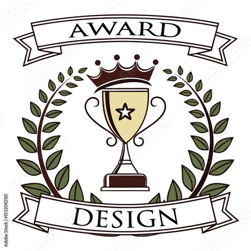 Award design trophy with laurel wreath and crown