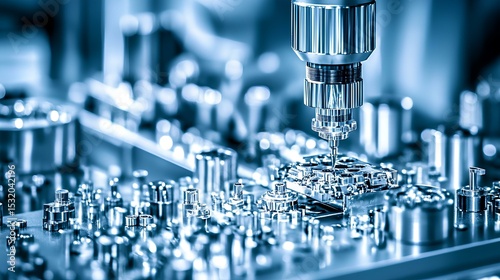 Robotics manufacturing automation in precision engineering factory setting industrial photography close-up view advanced technology
